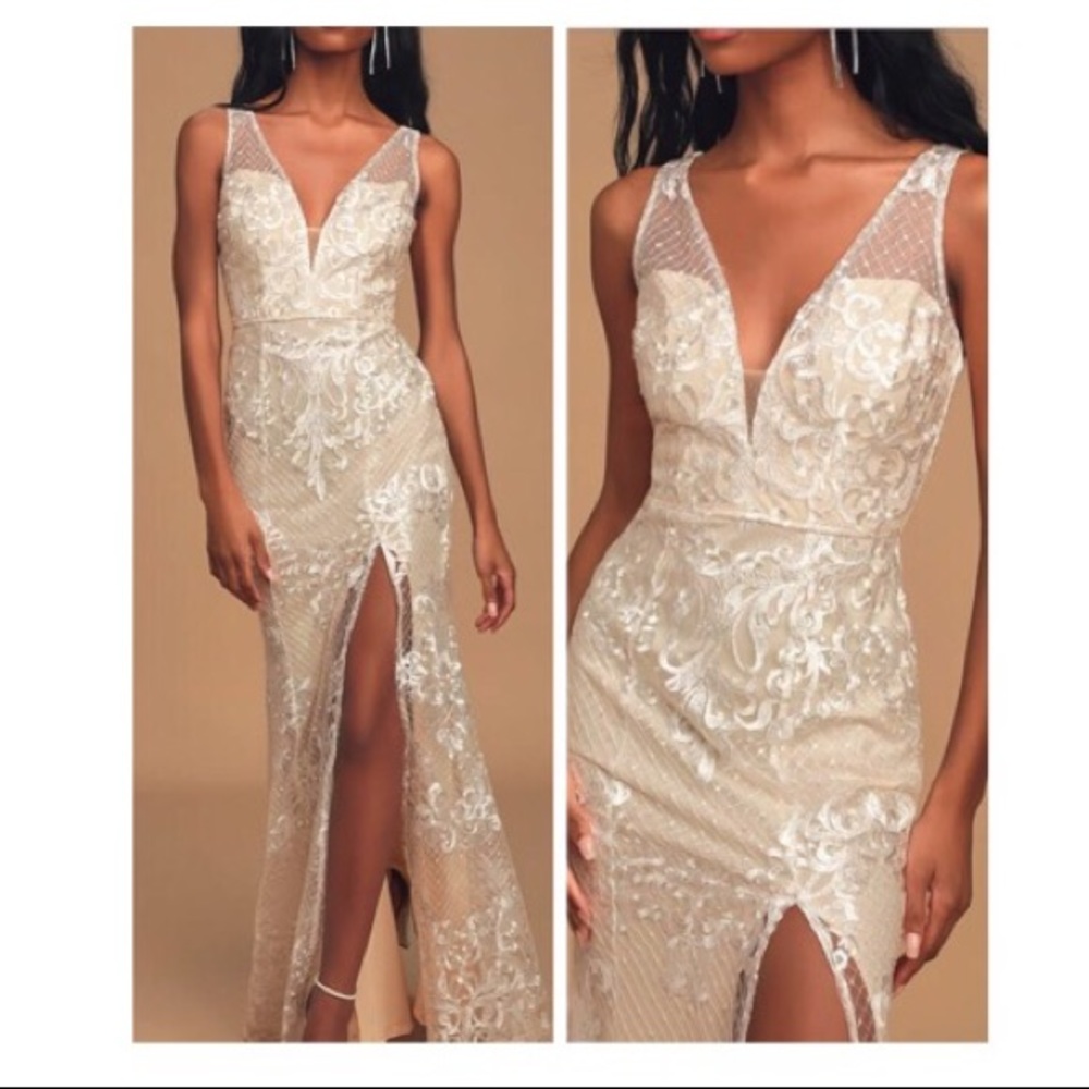 Lulu’s Brynleigh White Lace Sleeveless Maxi Dress